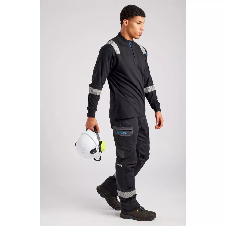 Portwest FR711BKR, WX3 FR Modaflame Long Sleeve Polo, Black, image 2, gallery thumbnail