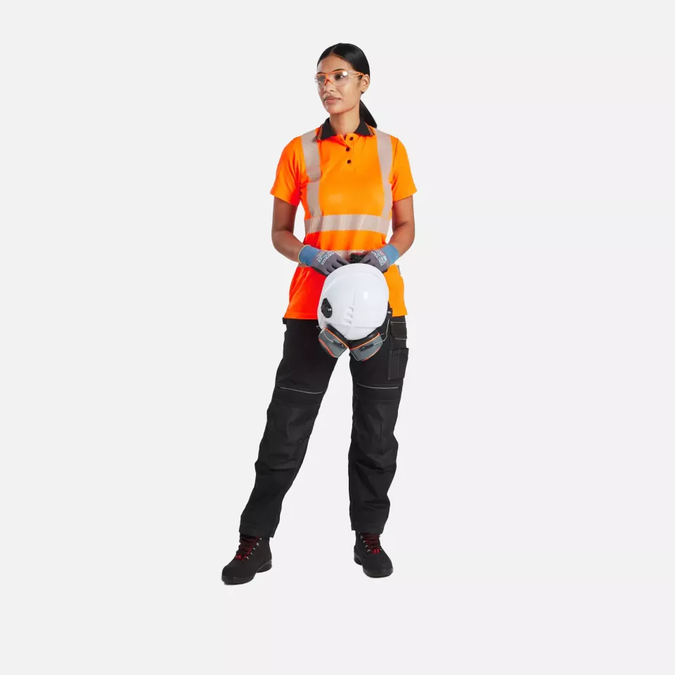 Portwest LW72OBR, Hi-Vis Women's Cotton Comfort Pro Polo Shirt S/S, Orange/Black, image 9, gallery thumbnail
