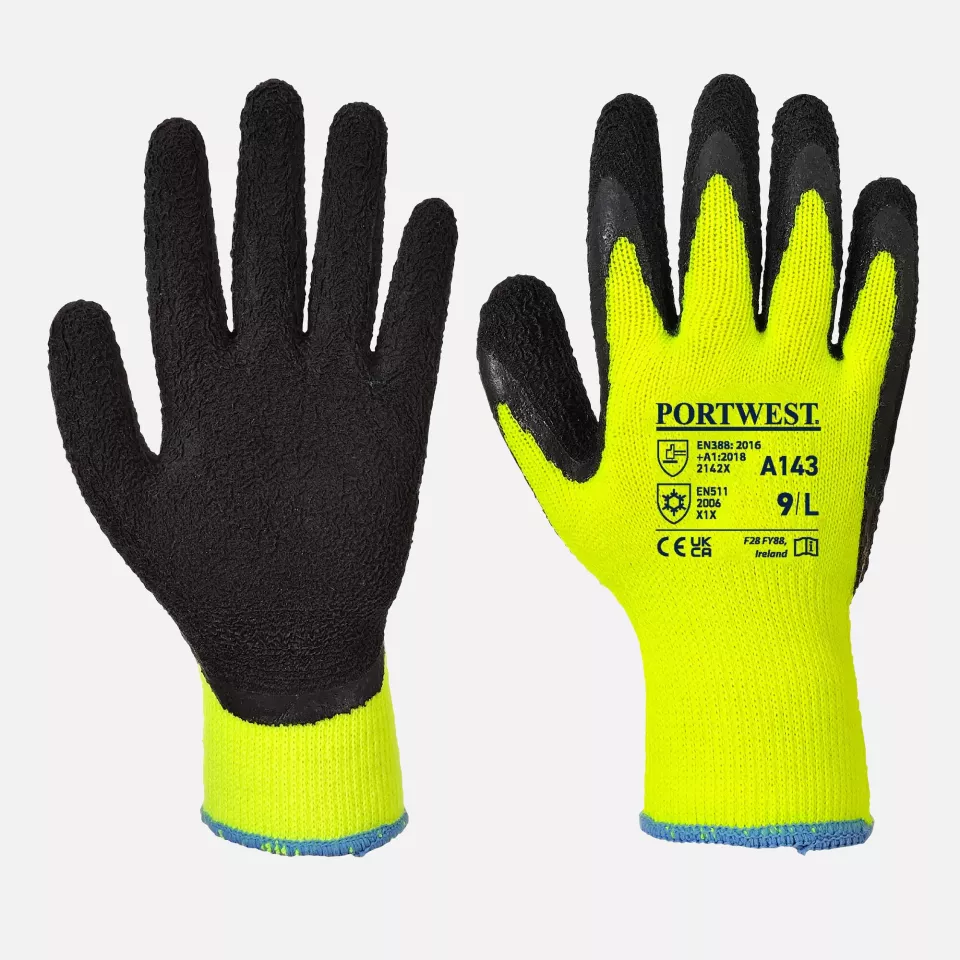 Portwest A143Y8R, Thermal Soft Grip Glove, Yellow/Black, image 1, gallery thumbnail