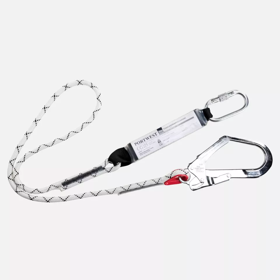 Portwest FP56WHR, Single Kernmantle 1.8m Lanyard With Shock Absorber, White, image 1, gallery thumbnail
