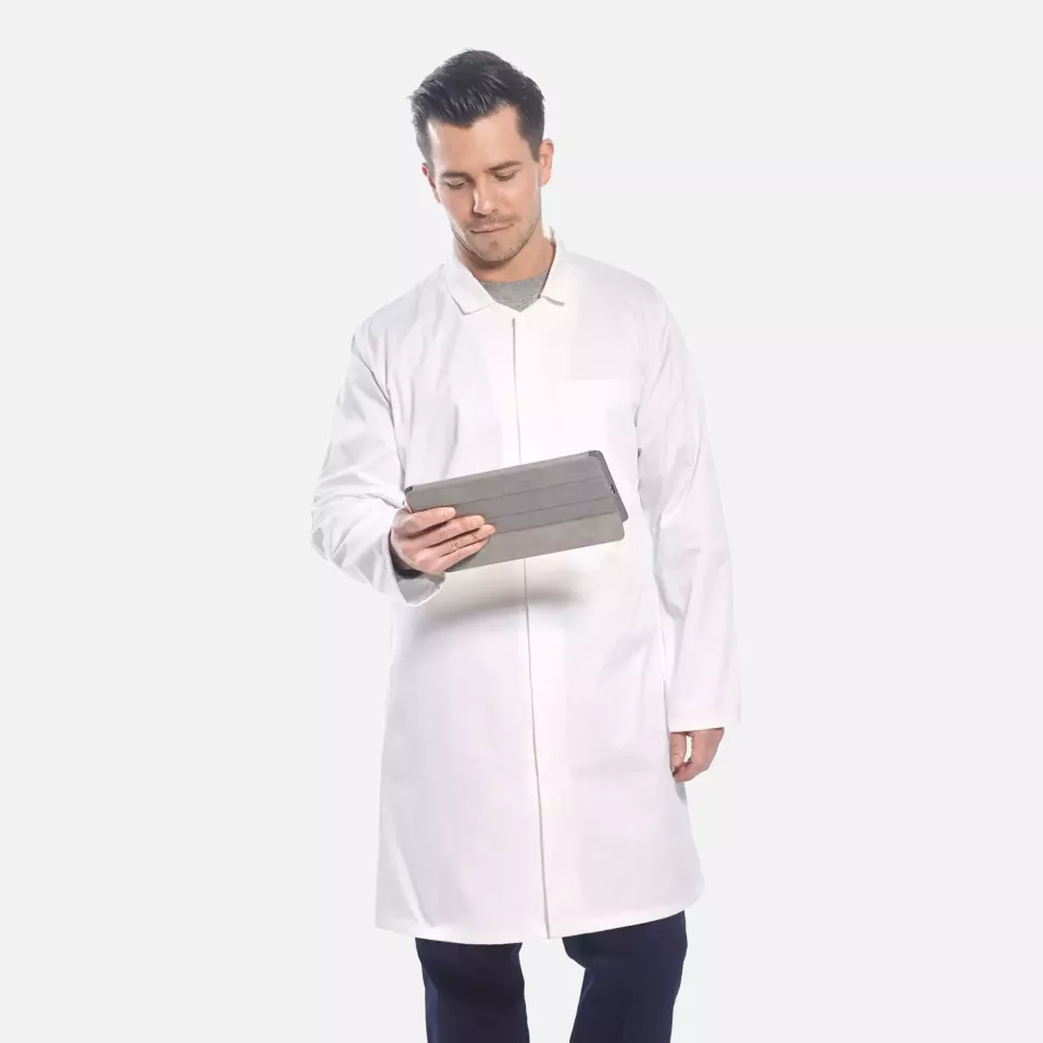 Portwest 2202WHR, Food Industry Men's 1 Pocket Coat, White, image 3, gallery thumbnail