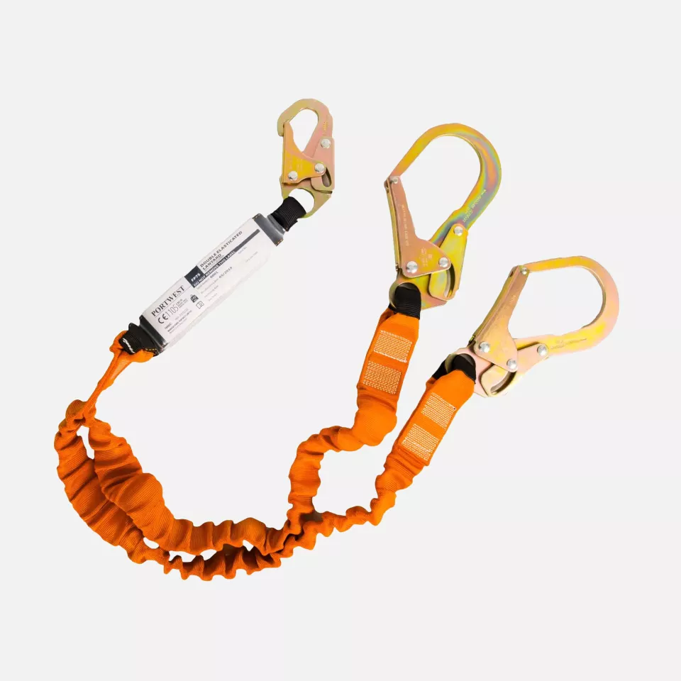 Portwest FP75K1R, Double 140kg 1.8m Lanyard with Shock Absorber, Black/Orange, image 1, gallery thumbnail