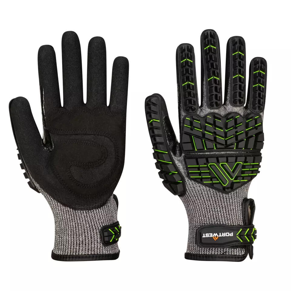 Portwest A755K3R, VHR15 Nitrile Foam Impact Glove, Black/Green, image 3, gallery thumbnail