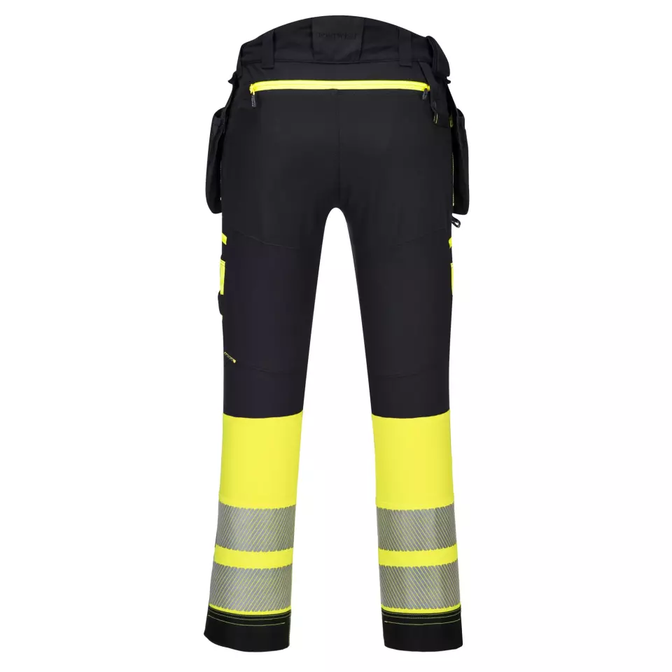 Portwest DX445YBR, DX4 Hi-Vis Detachable Holster Pocket Class 1 Trousers, Yellow/Black, image 2, gallery thumbnail