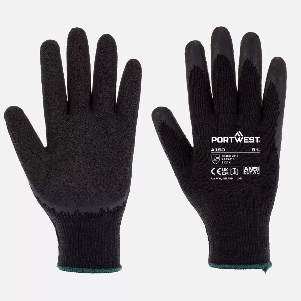 Portwest A150K8R, Classic Grip Glove - Latex, Black, image 3, gallery thumbnail