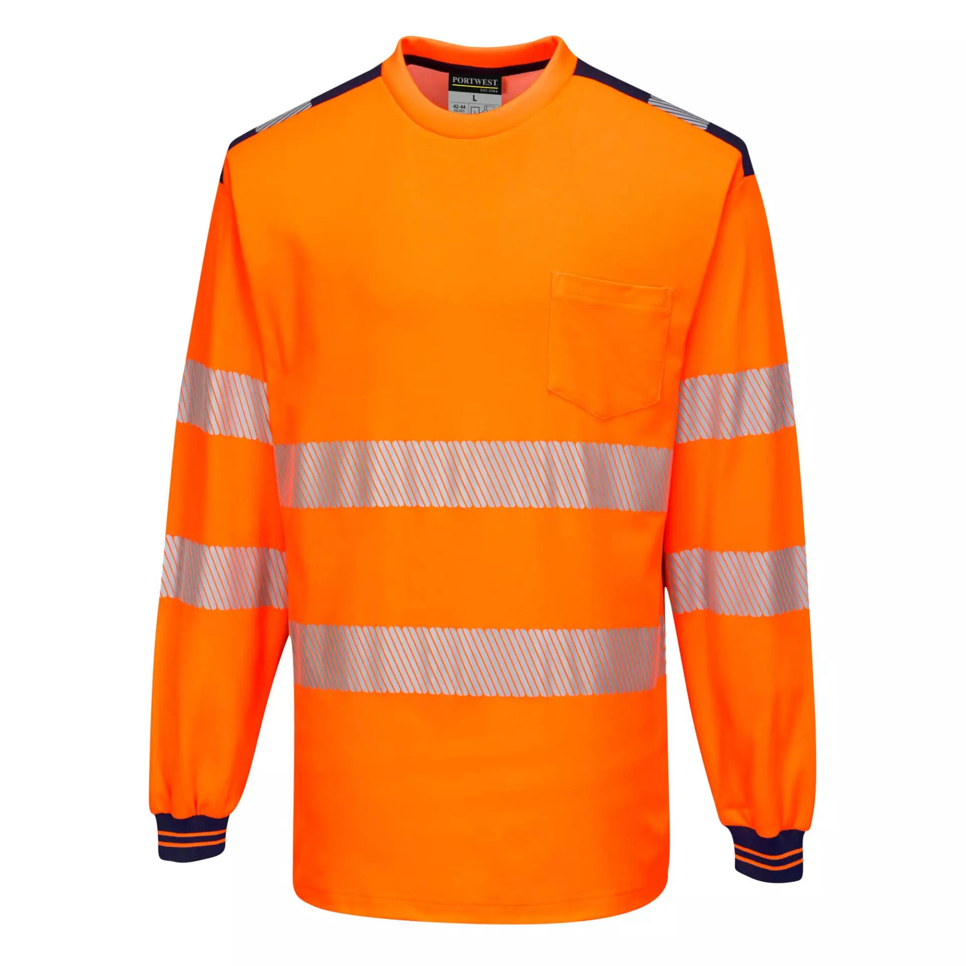Portwest T185ONR, PW3 Hi-Vis Cotton Comfort T-Shirt L/S, Orange/Navy