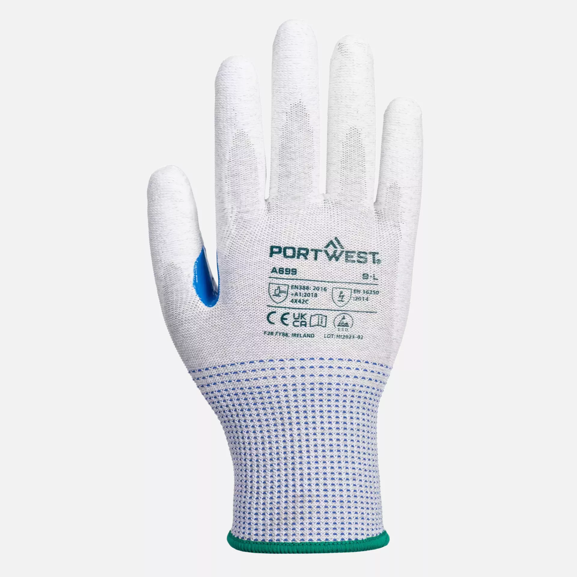 Portwest A699G6R, MR13 ESD PU Palm Glove, Grey/White, image 1