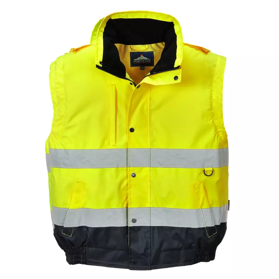 Portwest C468YER, Hi-Vis 2-in-1 Contrast Bomber Jacket, Yellow, image 3, gallery thumbnail