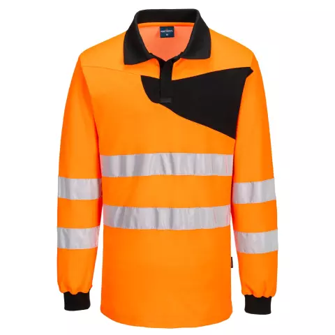 Portwest PW2 Hi-Vis Polo Shirt L/S, Orange/Black