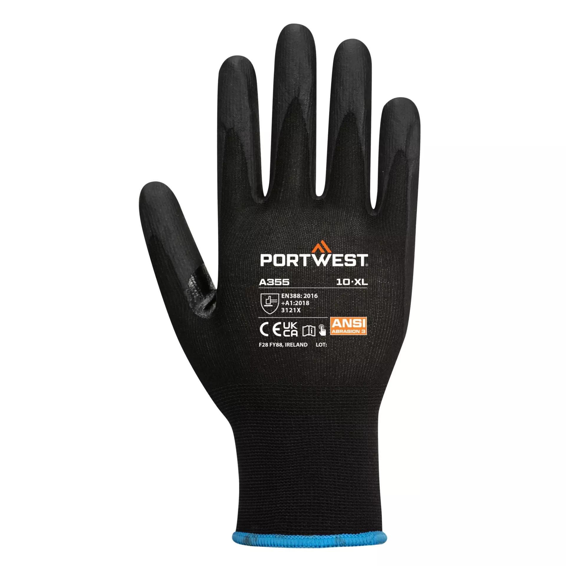 Portwest A355K8R, NPR15 Nitrile Foam Touchscreen Glove, Black, image 1