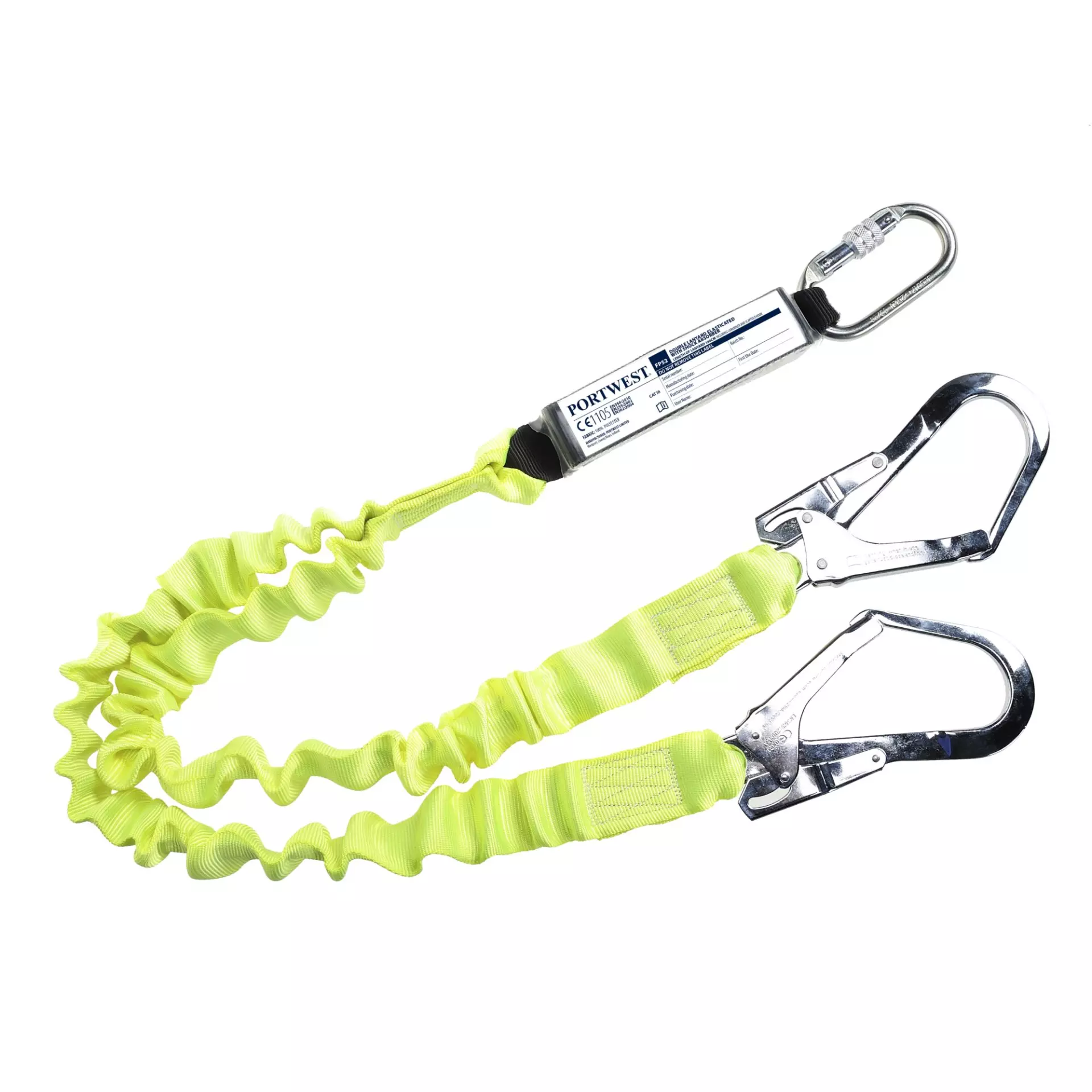 Portwest FP52YER, Double Elasticated 1.8m Lanyard With Shock Absorber, Yellow, image 1