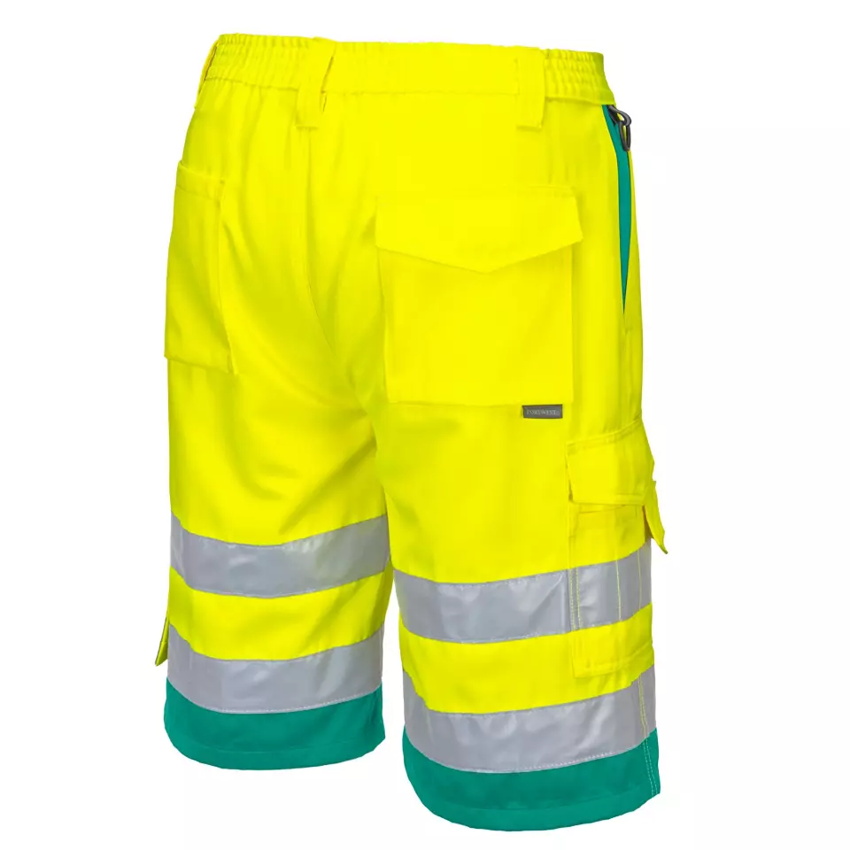 Portwest L043YTR, Hi-Vis Lightweight Polycotton Shorts, Yellow/Teal, image 3, gallery thumbnail