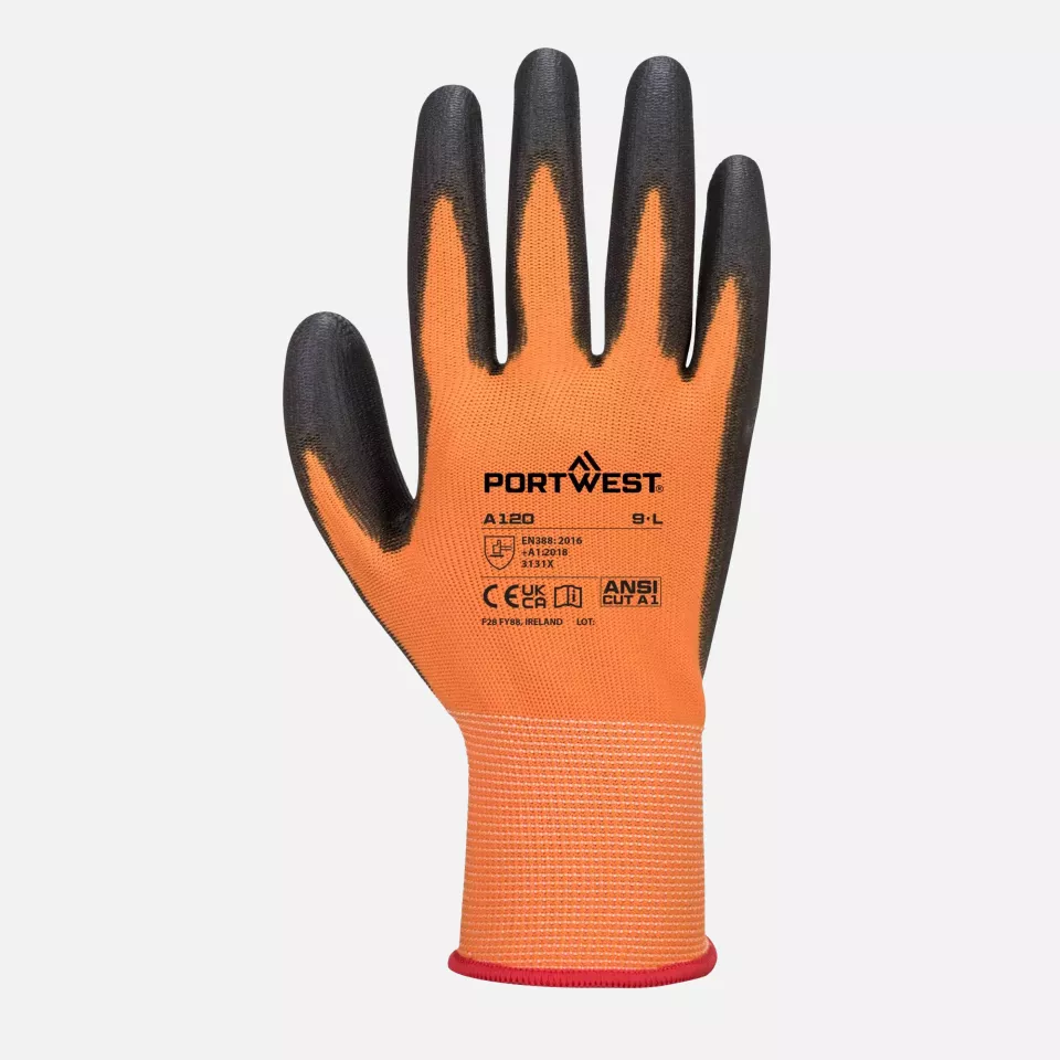 Portwest A120O8R, PU Palm Glove, Orange/Black, image 1, gallery thumbnail