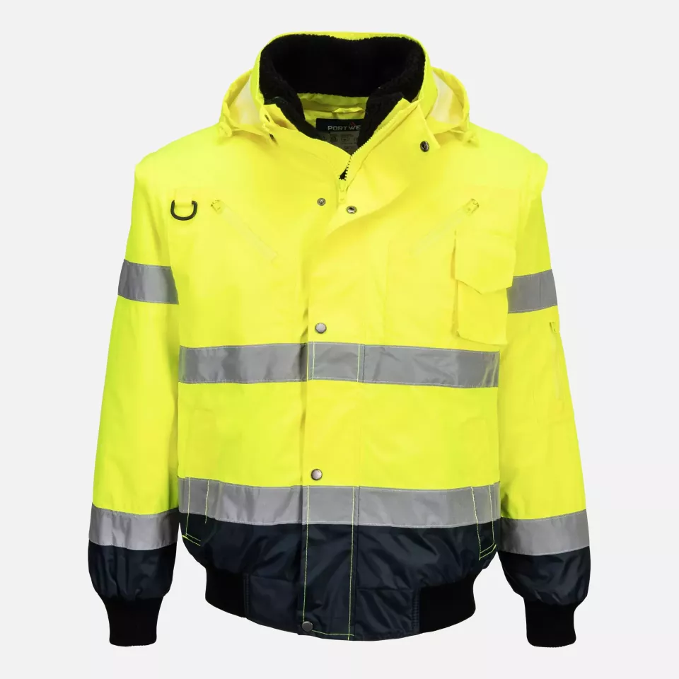 Portwest C465YNR, Hi-Vis 3-in-1 Contrast Bomber Jacket, Yellow/Navy, image 1, gallery thumbnail