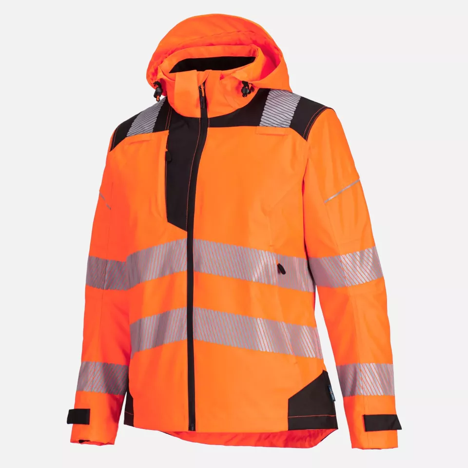 Portwest PW389OBR, PW3 Hi-Vis Women's Rain Jacket, Orange/Black, image 3, gallery thumbnail