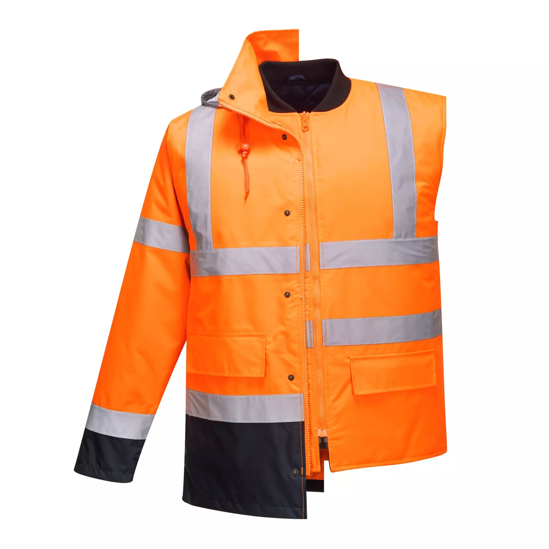 Portwest S471ONR, Hi-Vis 4-in-1 Contrast Traffic Jacket, Orange/Navy, image 2