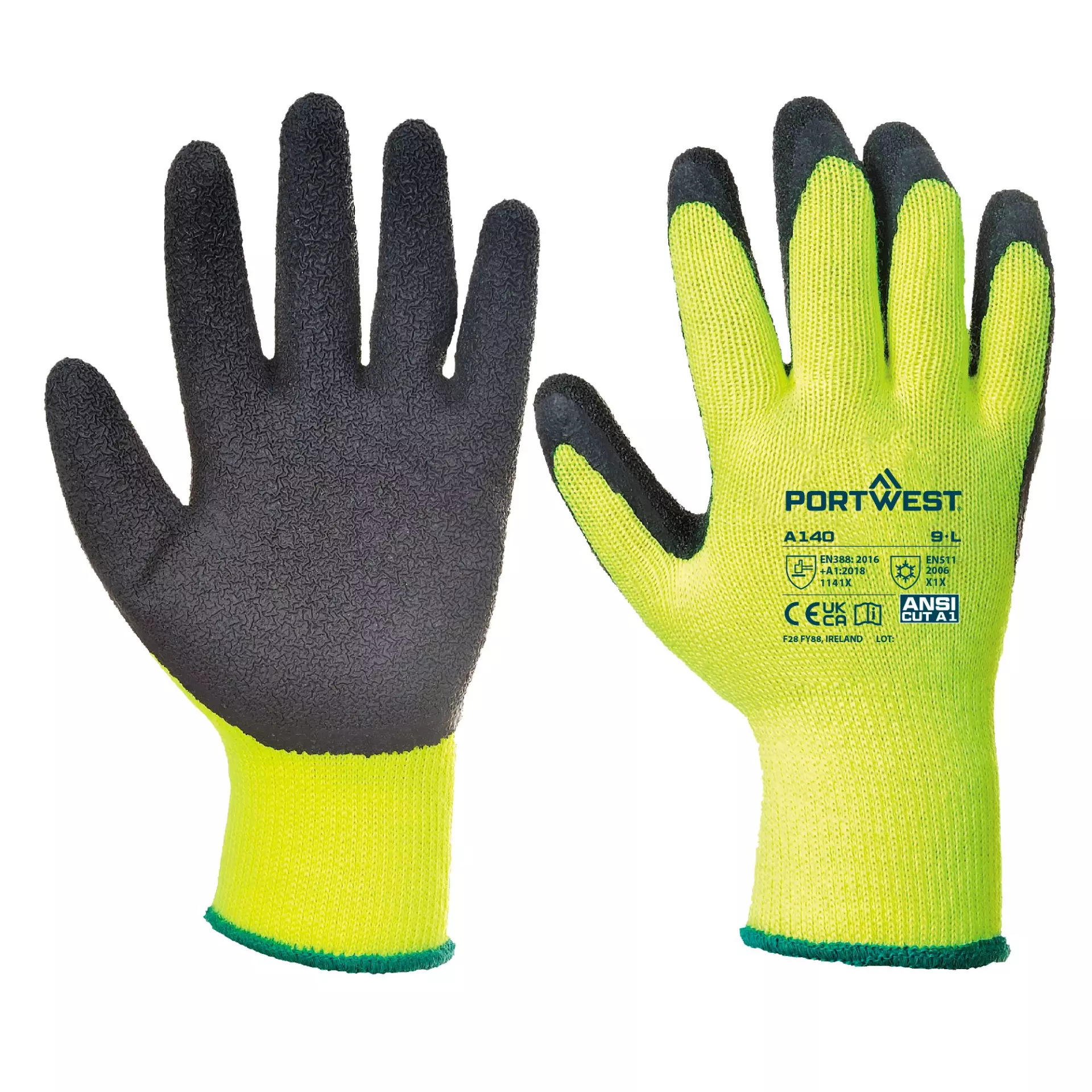 Portwest A140BKR, Thermal Grip Glove - Latex, Black, image 3