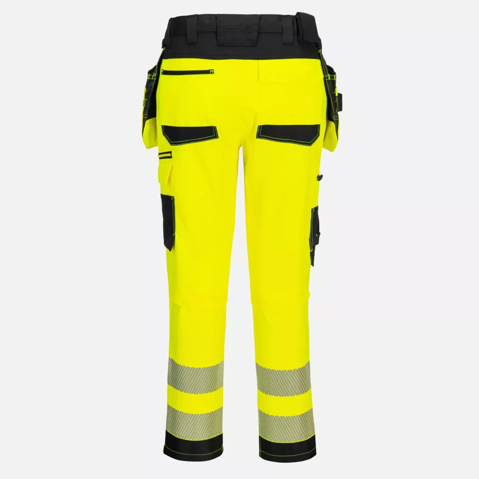 Portwest DX454YBR, DX4 Hi-Vis Detachable Holster Pocket Craft Trousers, Yellow/Black, image 2, gallery thumbnail