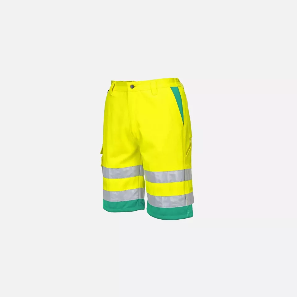 Portwest L043YTR, Hi-Vis Lightweight Polycotton Shorts, Yellow/Teal, image 4, gallery thumbnail