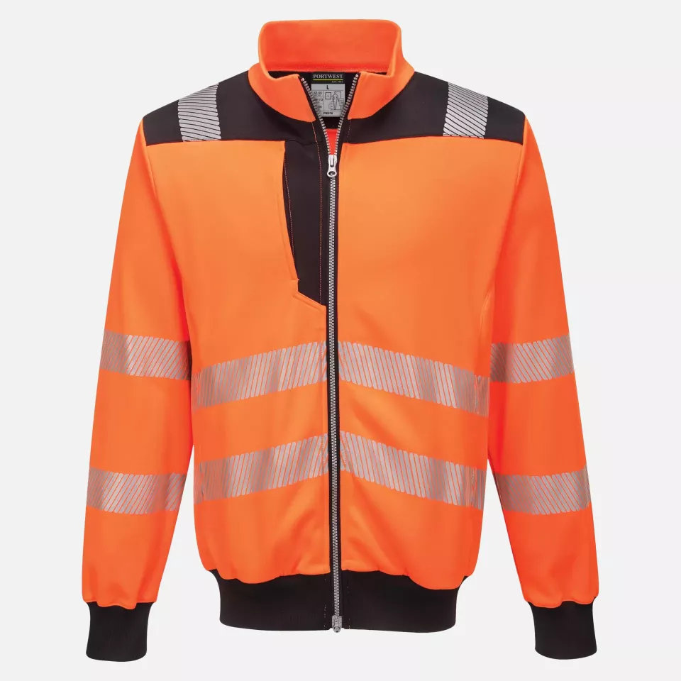 Portwest PW370OBR, PW3 Hi-Vis Zip Sweatshirt, Orange/Black, image 10, gallery thumbnail
