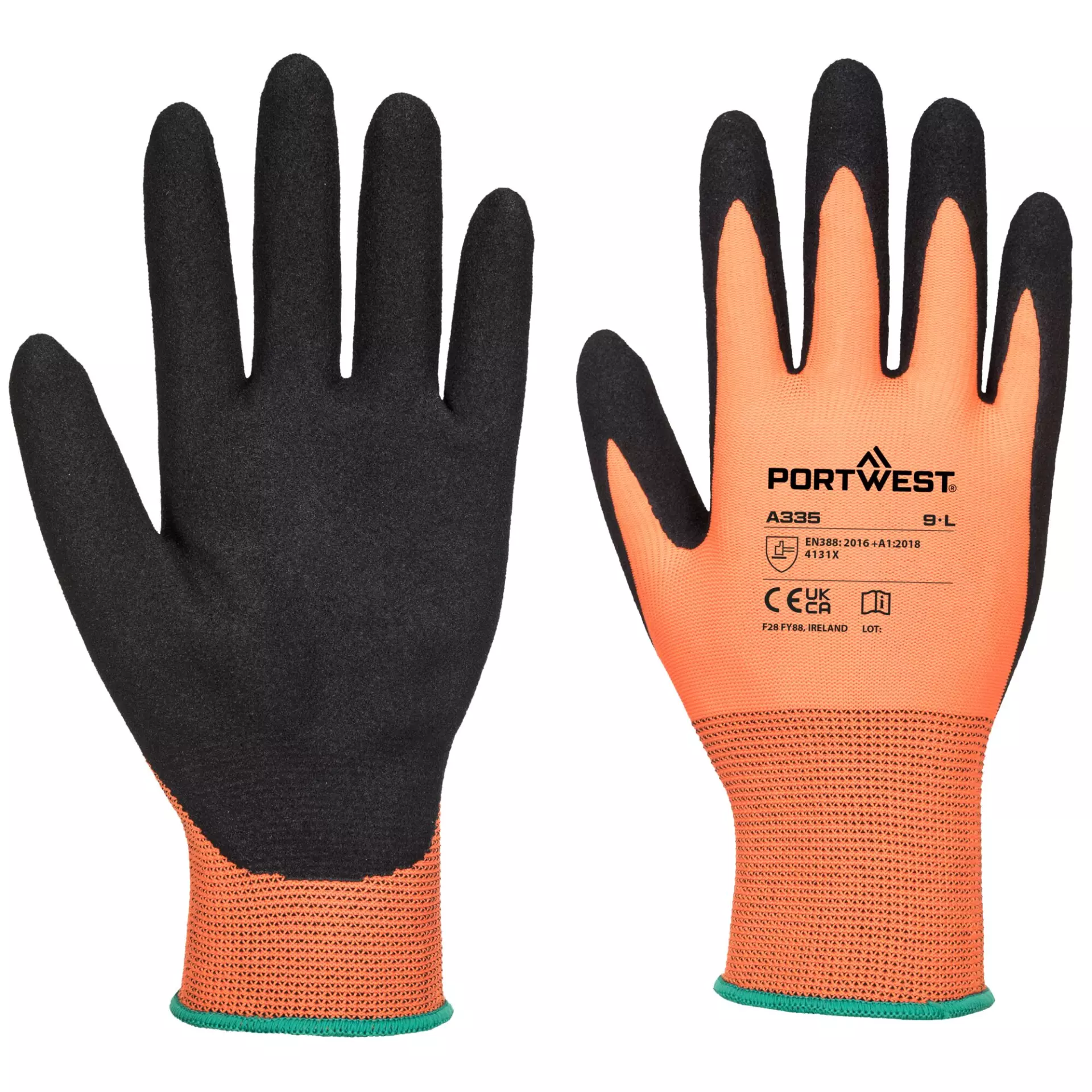 Portwest A335O8R, Dermi-Grip NPR15 Nitrile Sandy Glove, Orange/Black, image 3
