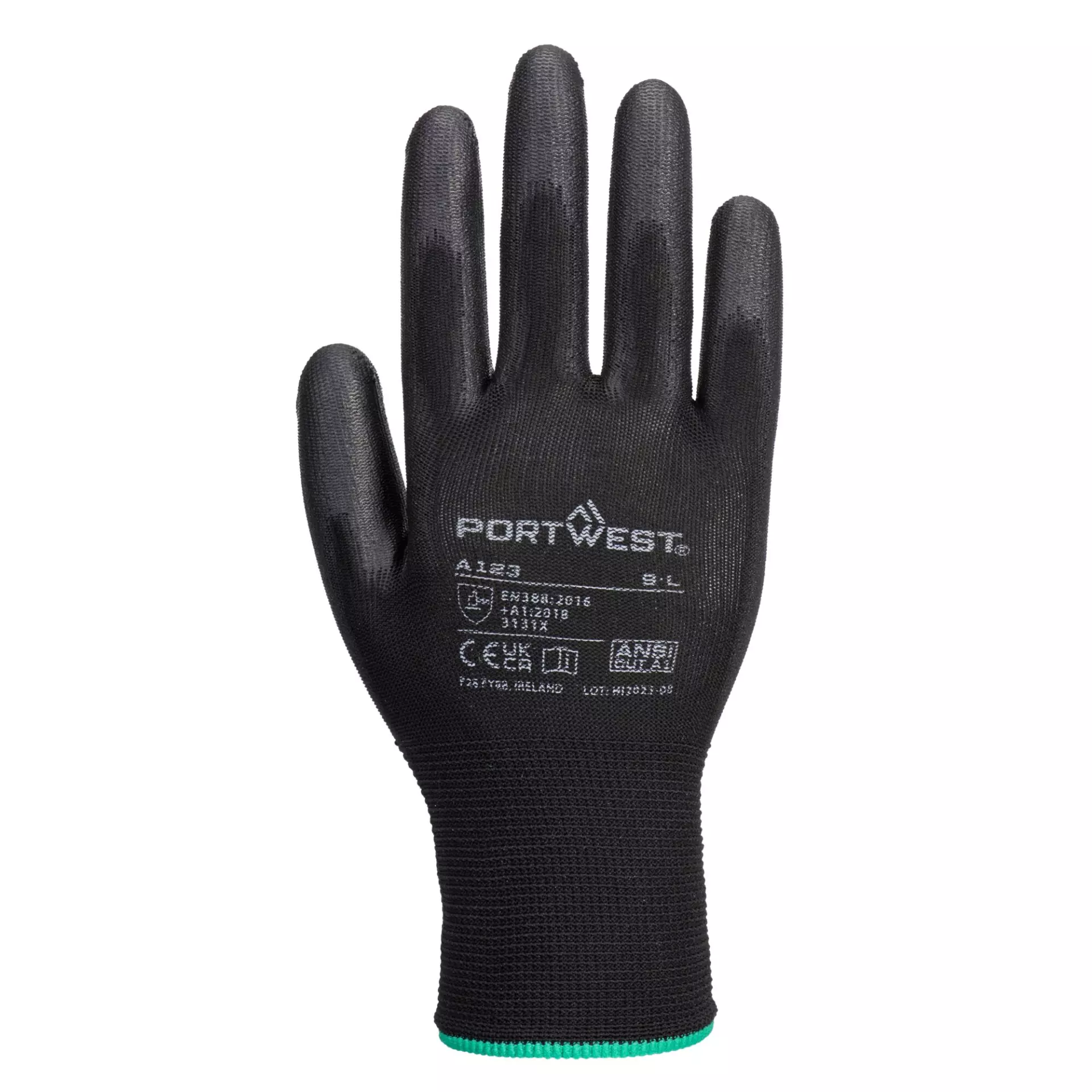 Portwest A123K8R, PU Palm Glove Latex Free - Full Carton, Black, image 1
