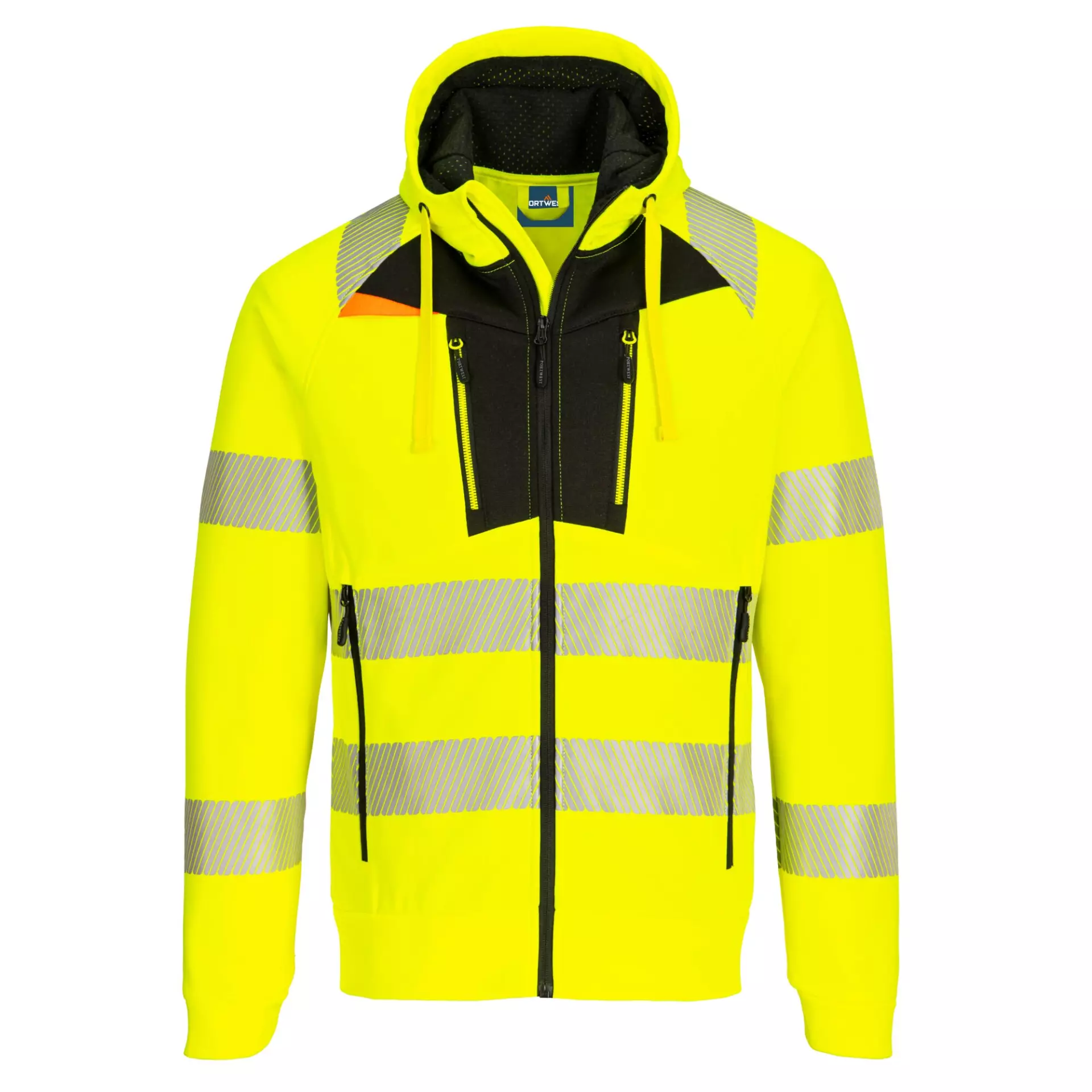 Portwest DX477YBR, DX4 Hi-Vis Funnel Neck Zipped Sweatshirt, Yellow/Black, image 1
