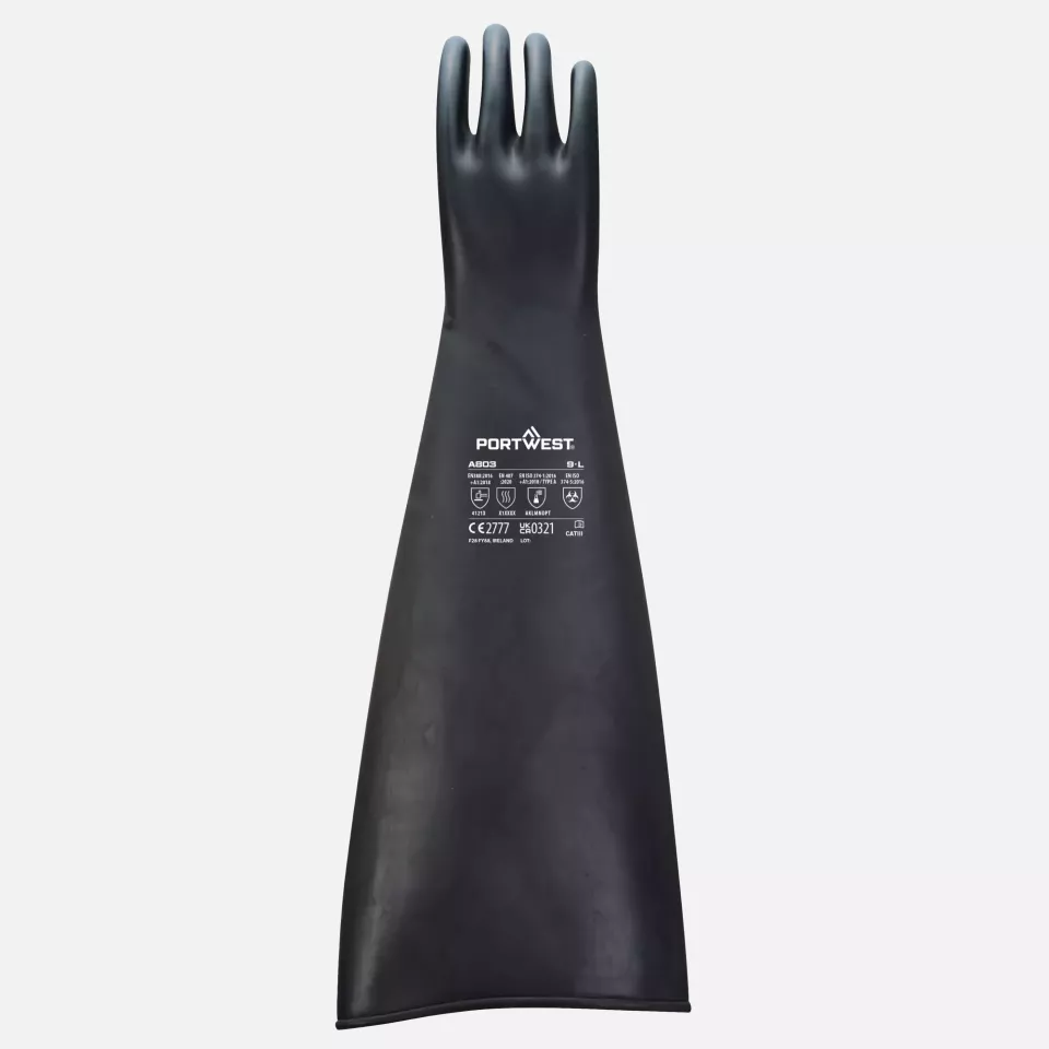 Portwest A803BKR, Heavyweight Latex Rubber Gauntlet 600mm, Black, image 1, gallery thumbnail
