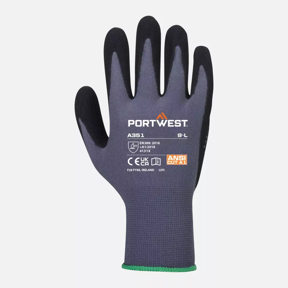 Portwest A351G8R, DermiFlex Plus Glove, Grey/Black, image 1, gallery thumbnail