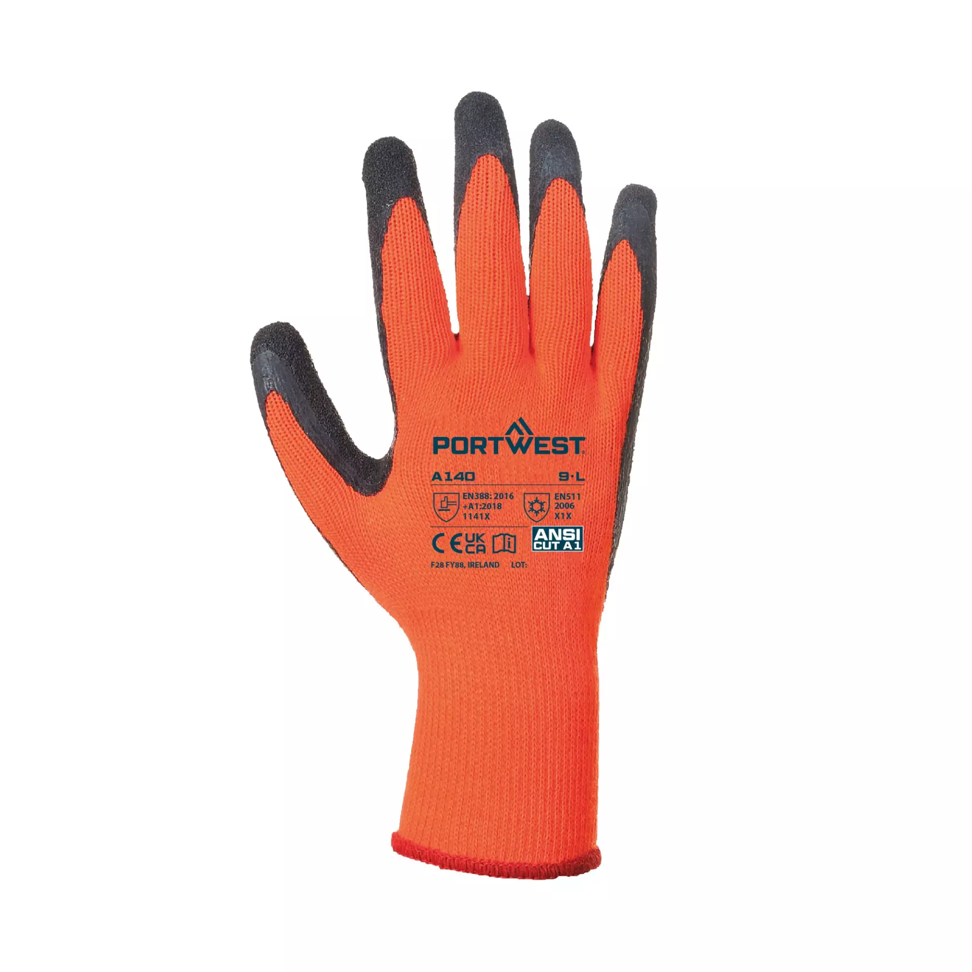 Portwest A140ORB, Thermal Grip Glove - Latex, Orange/Black, image 1