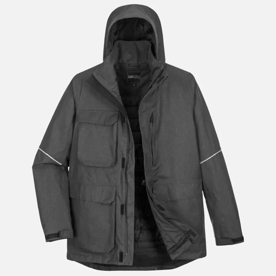 Portwest KX360GMR, KX3 Winter Parka Jacket, Grey Marl, image 5, gallery thumbnail