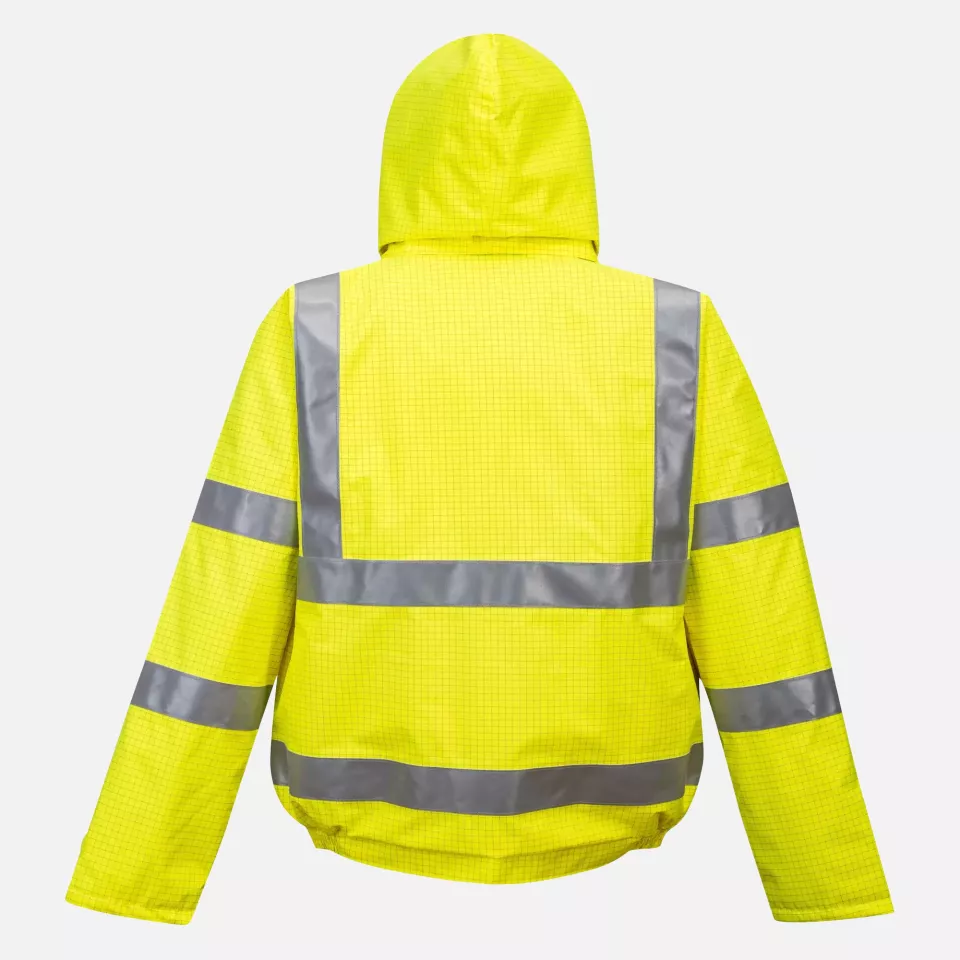 Portwest S773YER, Bizflame Rain Hi-Vis Antistatic FR Bomber Jacket, Yellow, image 3, gallery thumbnail