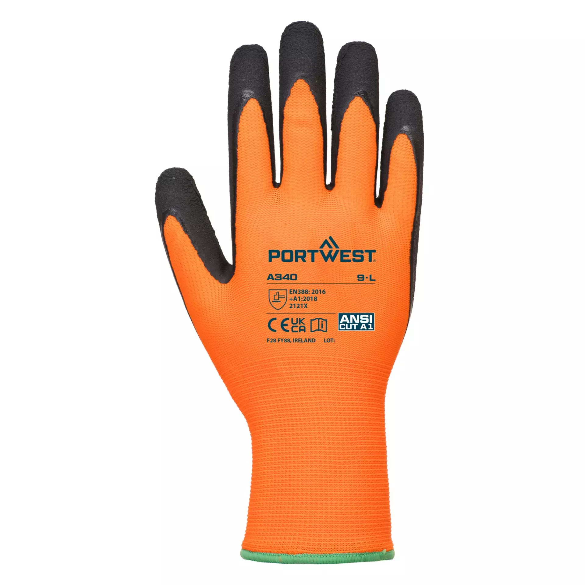 Portwest A340ORB, Hi-Vis Grip Glove - Latex, Orange/Black, image 1