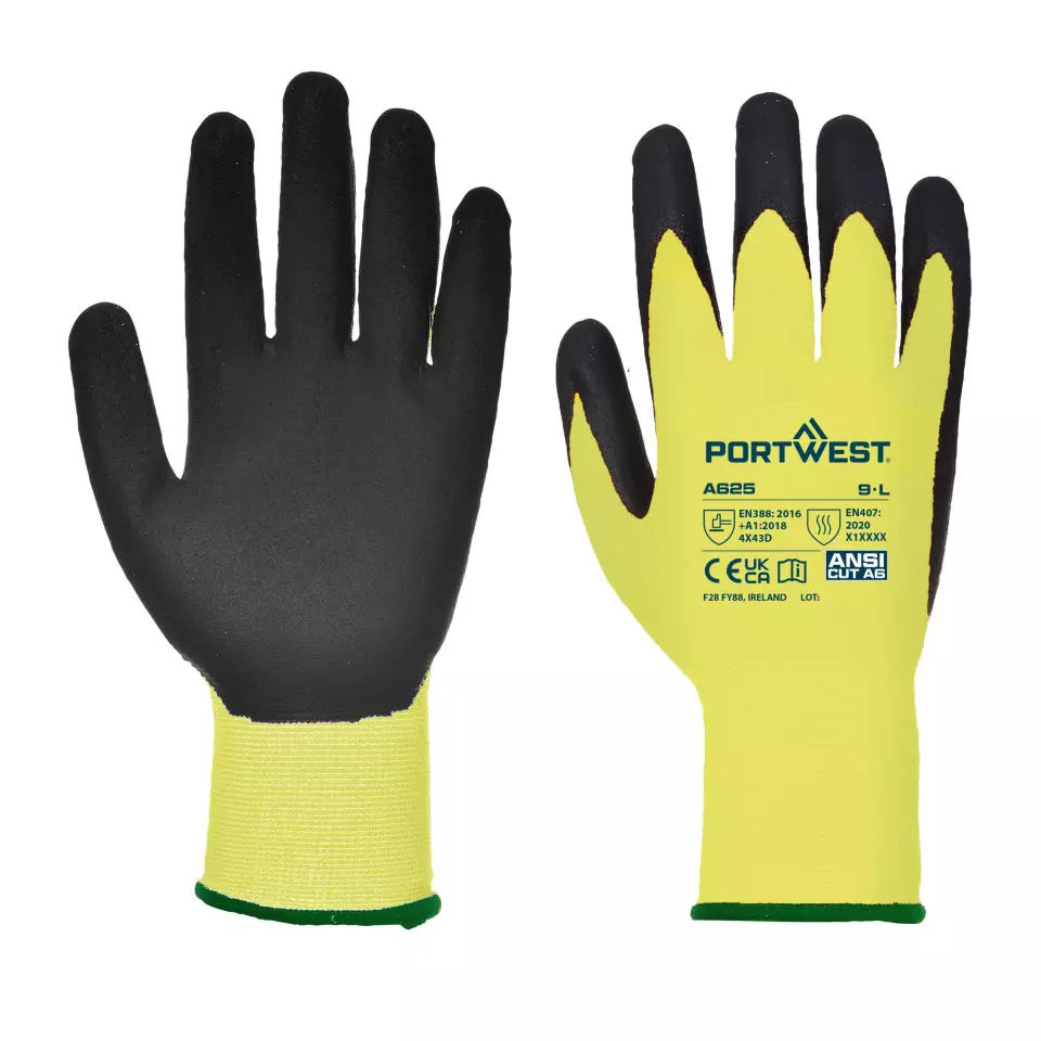 Portwest A625Y8R, Cut D13 PU Viz-Tex Glove, Yellow/Black, image 3, gallery thumbnail