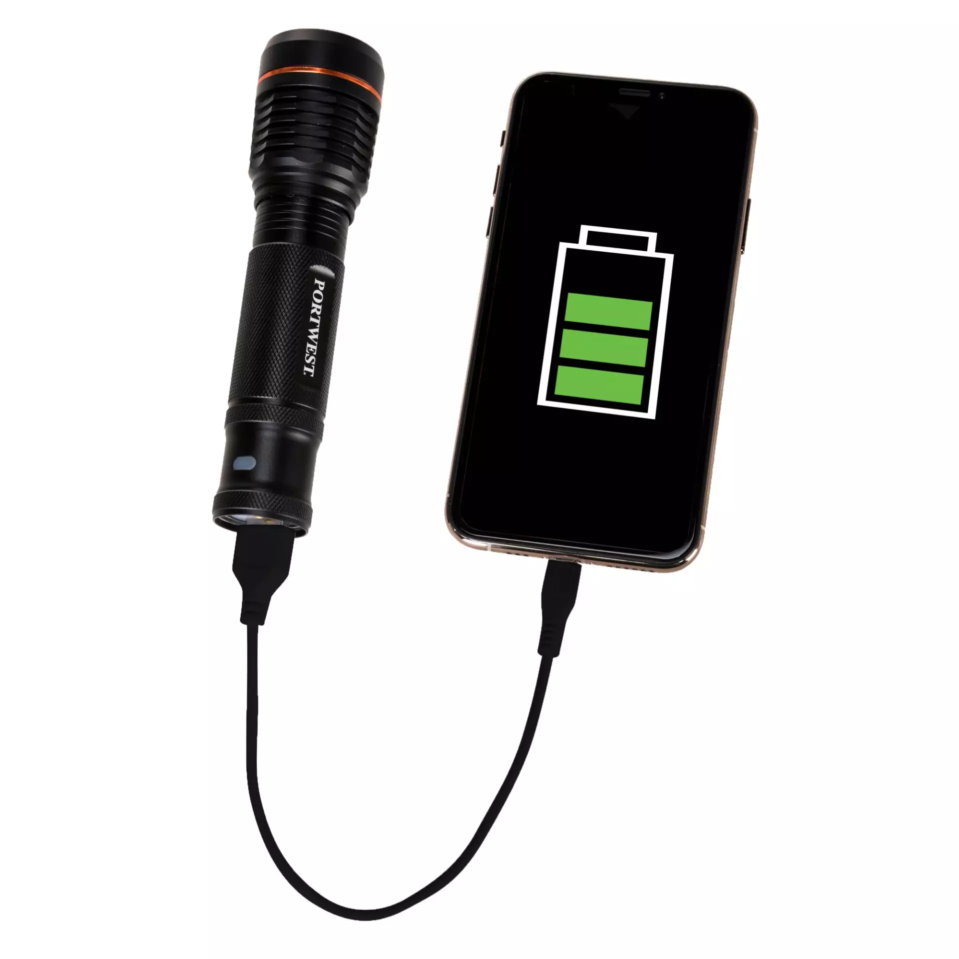Portwest PA75BKR, USB Rechargeable Torch, Black, image 7