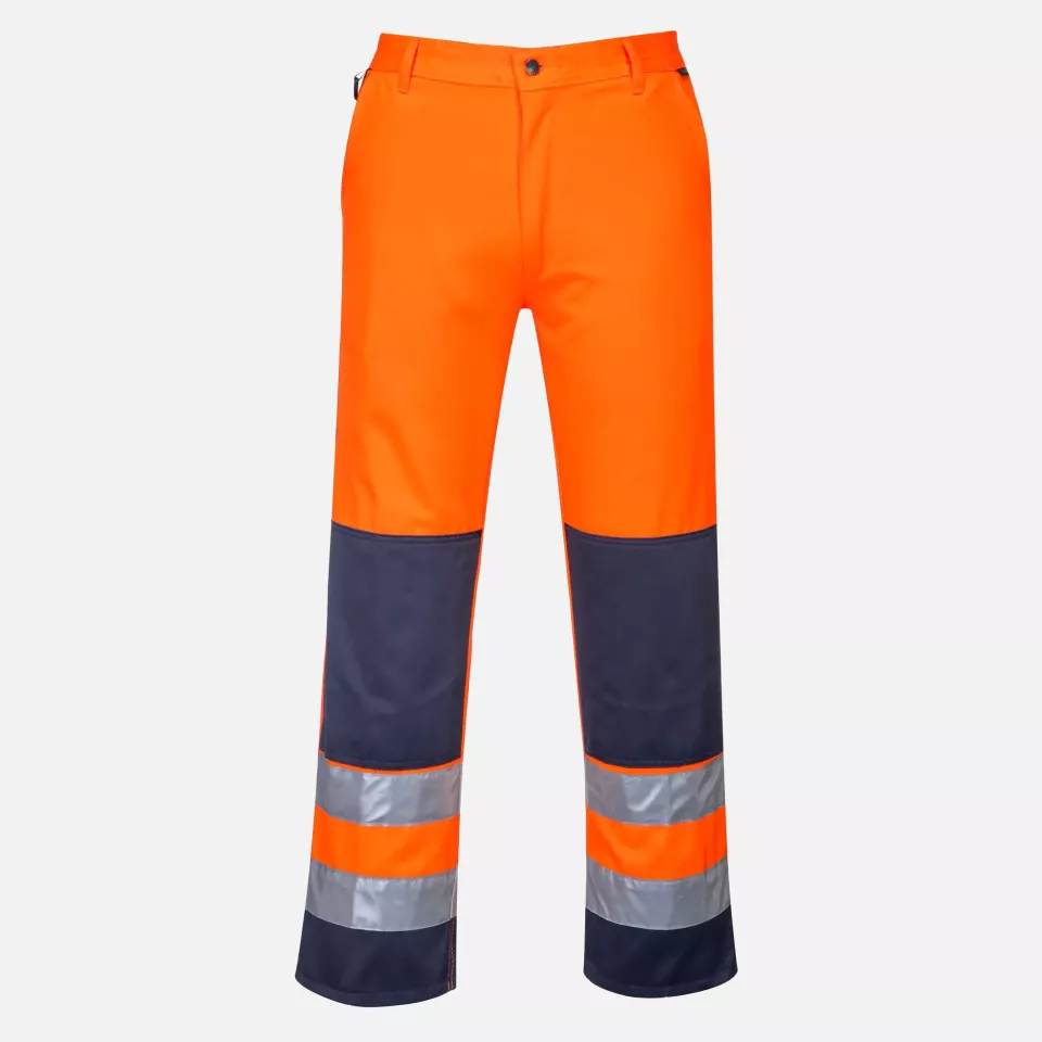 Portwest TX71ONR, Seville Hi-Vis Contrast Work Trousers, Orange/Navy, image 1, gallery thumbnail
