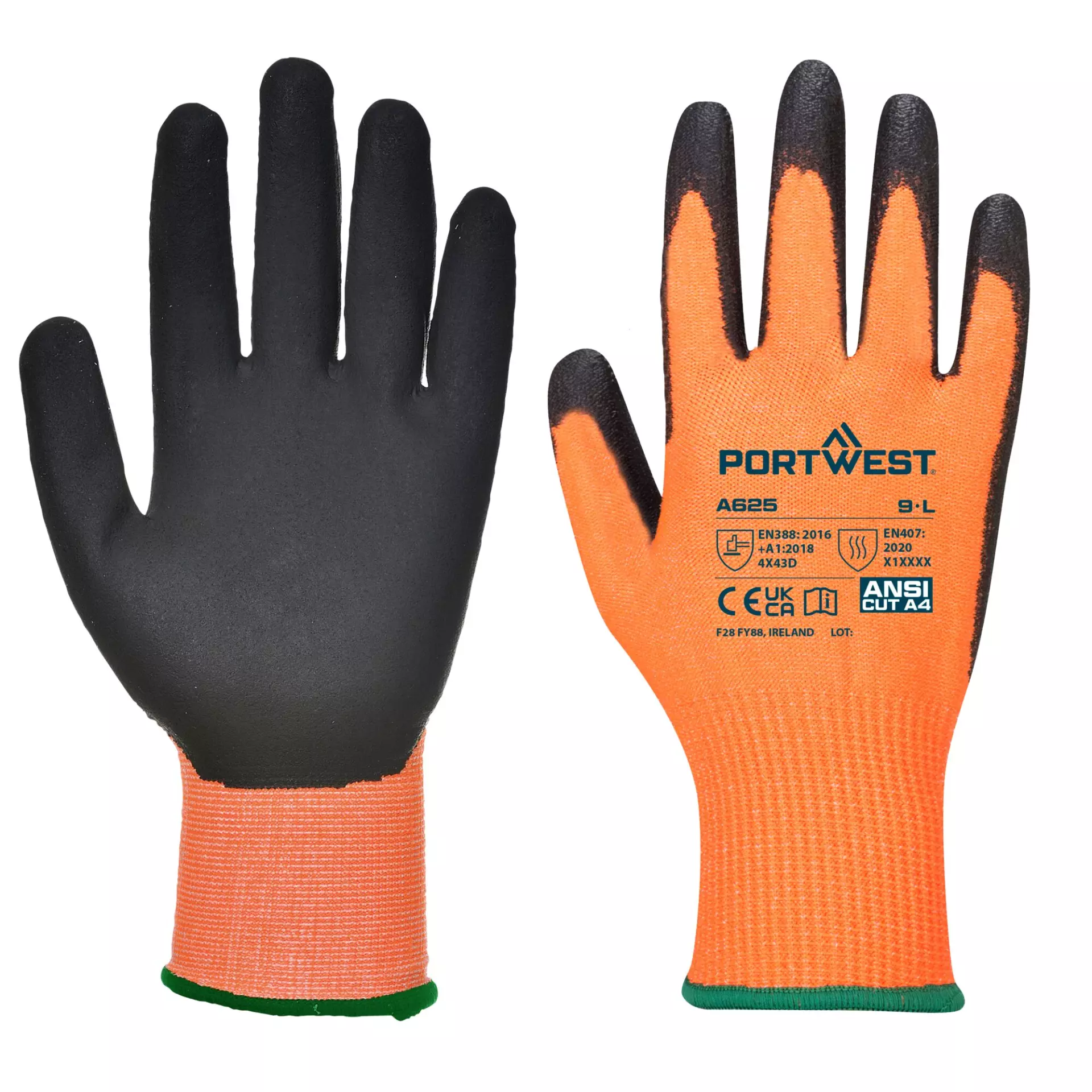 Portwest A625O8R, Cut D13 PU Viz-Tex Glove, Orange/Black, image 2