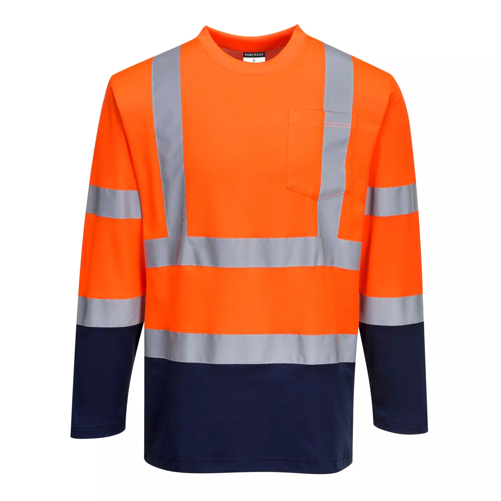 Portwest S280ONR, Hi-Vis Cotton Comfort Contrast T-Shirt L/S, Orange/Navy
