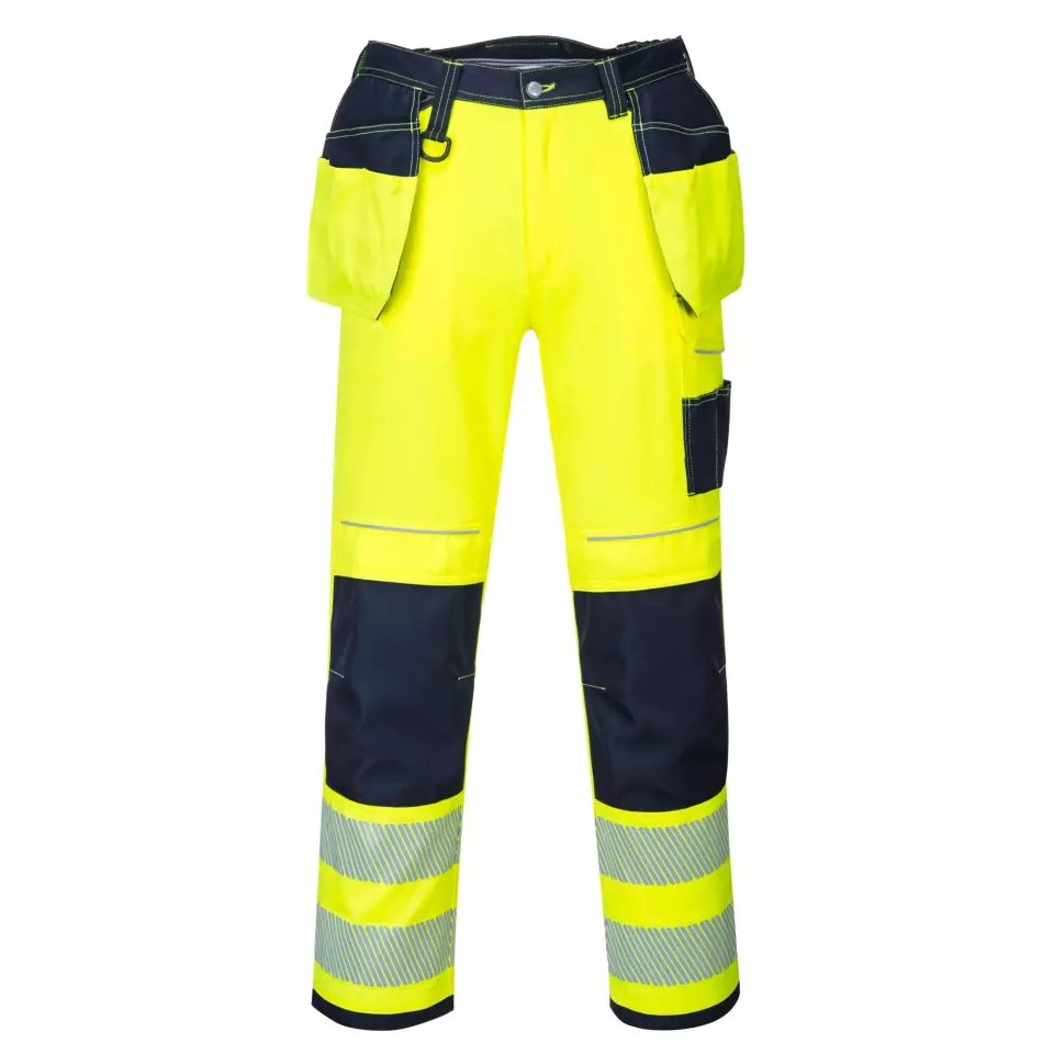 Portwest T501YNR, PW3 Hi-Vis Holster Pocket Work Trousers, Yellow/Navy, image 1, gallery thumbnail