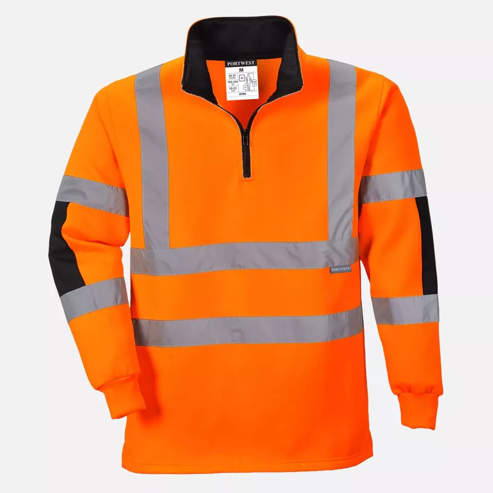 Portwest B308ORR, Xenon Hi-Vis Rugby Shirt, Orange, image 1, gallery thumbnail