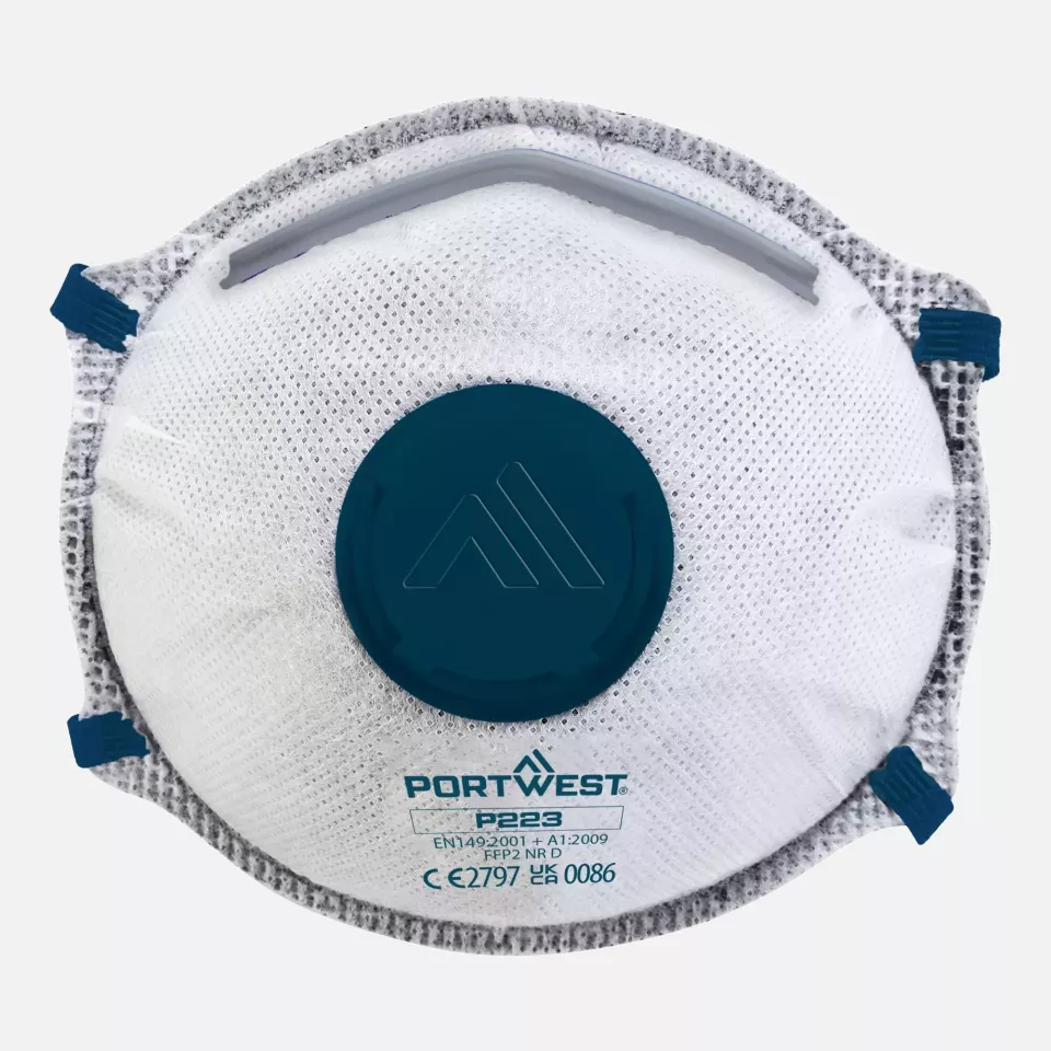 Portwest P223WHR, FFP2 Carbon Valved Dolomite Respirator, White, image 1, gallery thumbnail