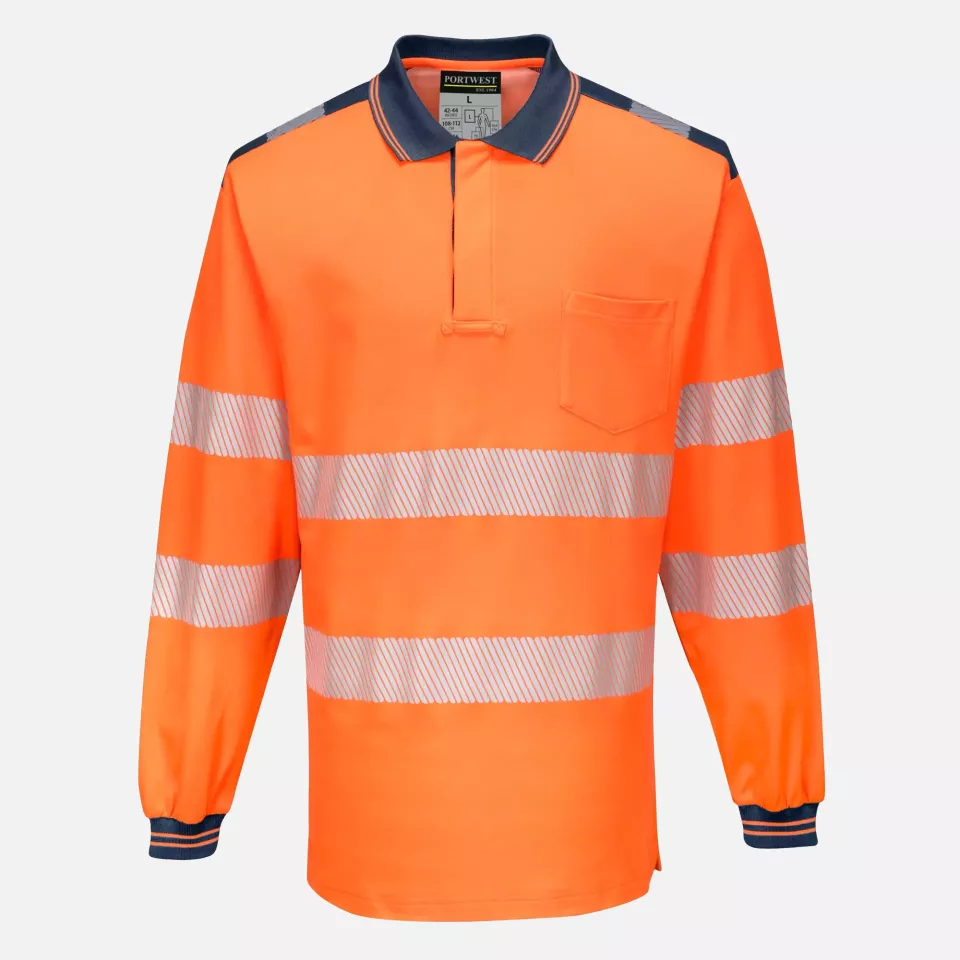 Portwest T184ONR, PW3 Hi-Vis Cotton Comfort Langarm-Poloshirt, Orange/Marine, image 1, gallery thumbnail