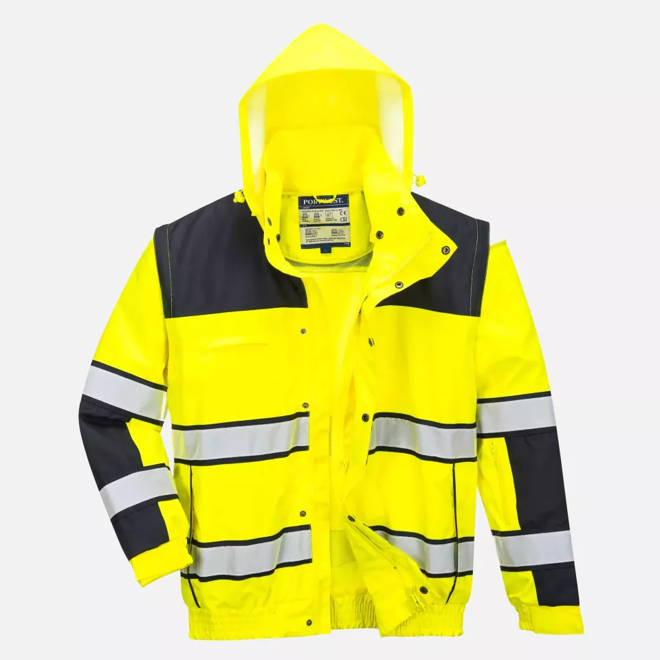 Portwest C466YBR, Hi-Vis 3-in-1 Contrast Winter Bomber Jacket, Yellow/Black, image 8, gallery thumbnail
