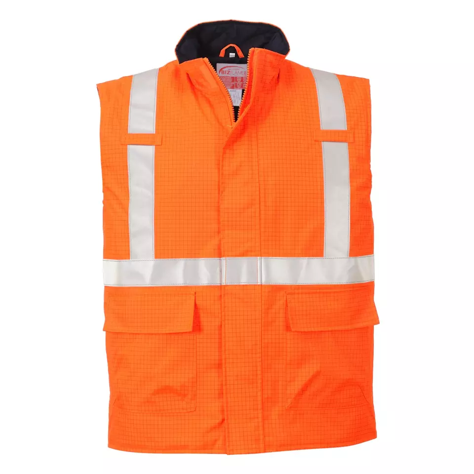 Portwest S776ORR, Bizflame Rain Hi-Vis Anti-static FR Bodywarmer, Orange, image 1, gallery thumbnail