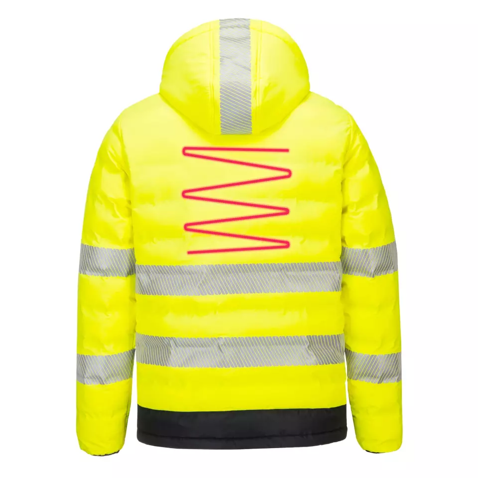 Portwest S548YBR, Hi-Vis Ultrasonic Heated Tunnel Jacket, Yellow/Black, image 6, gallery thumbnail