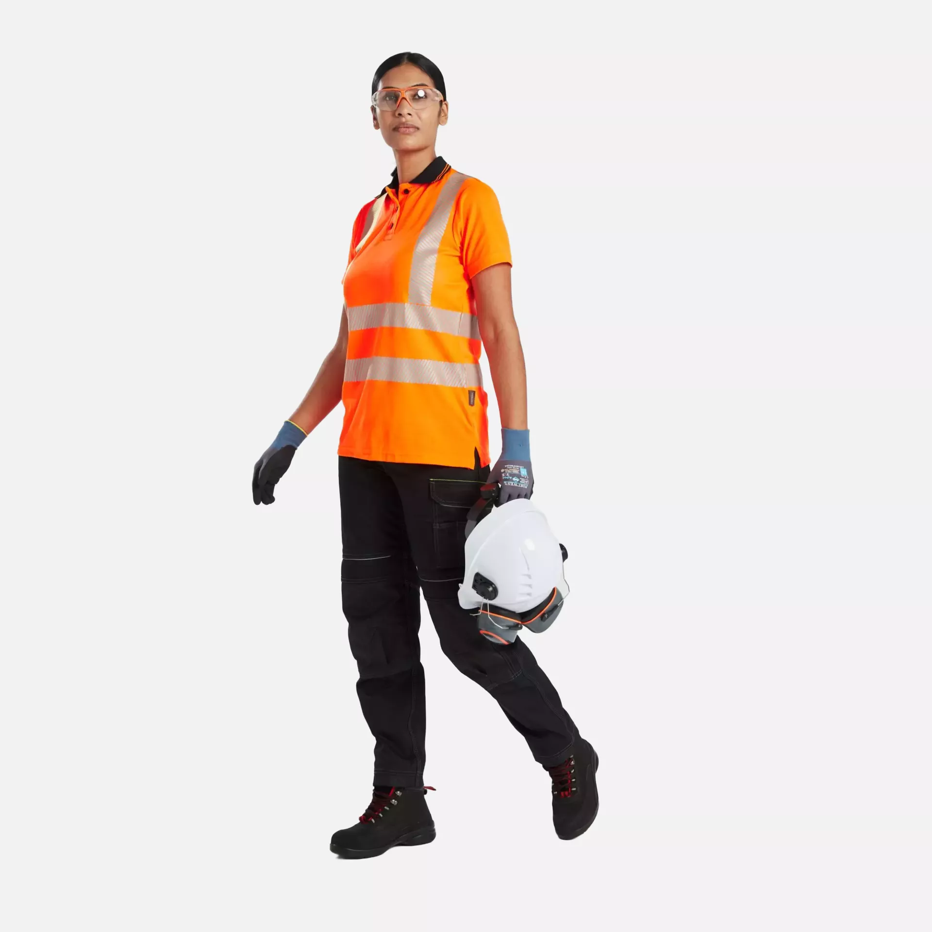 Portwest LW72OBR, Hi-Vis Women's Cotton Comfort Pro Polo Shirt S/S, Orange/Black, image 7