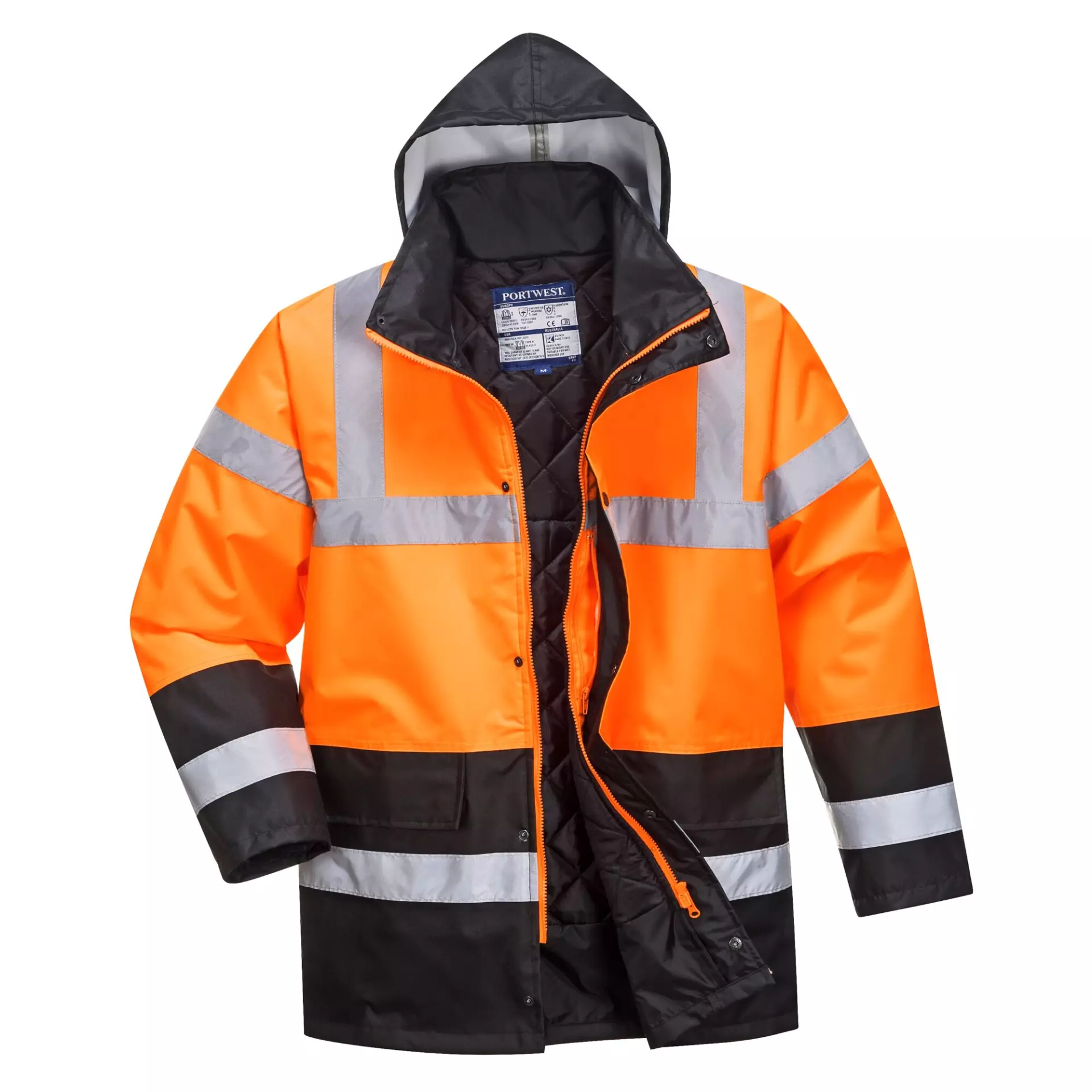 Portwest S467OBR, Hi-Vis Contrast Winter Traffic Jacket, Orange/Black