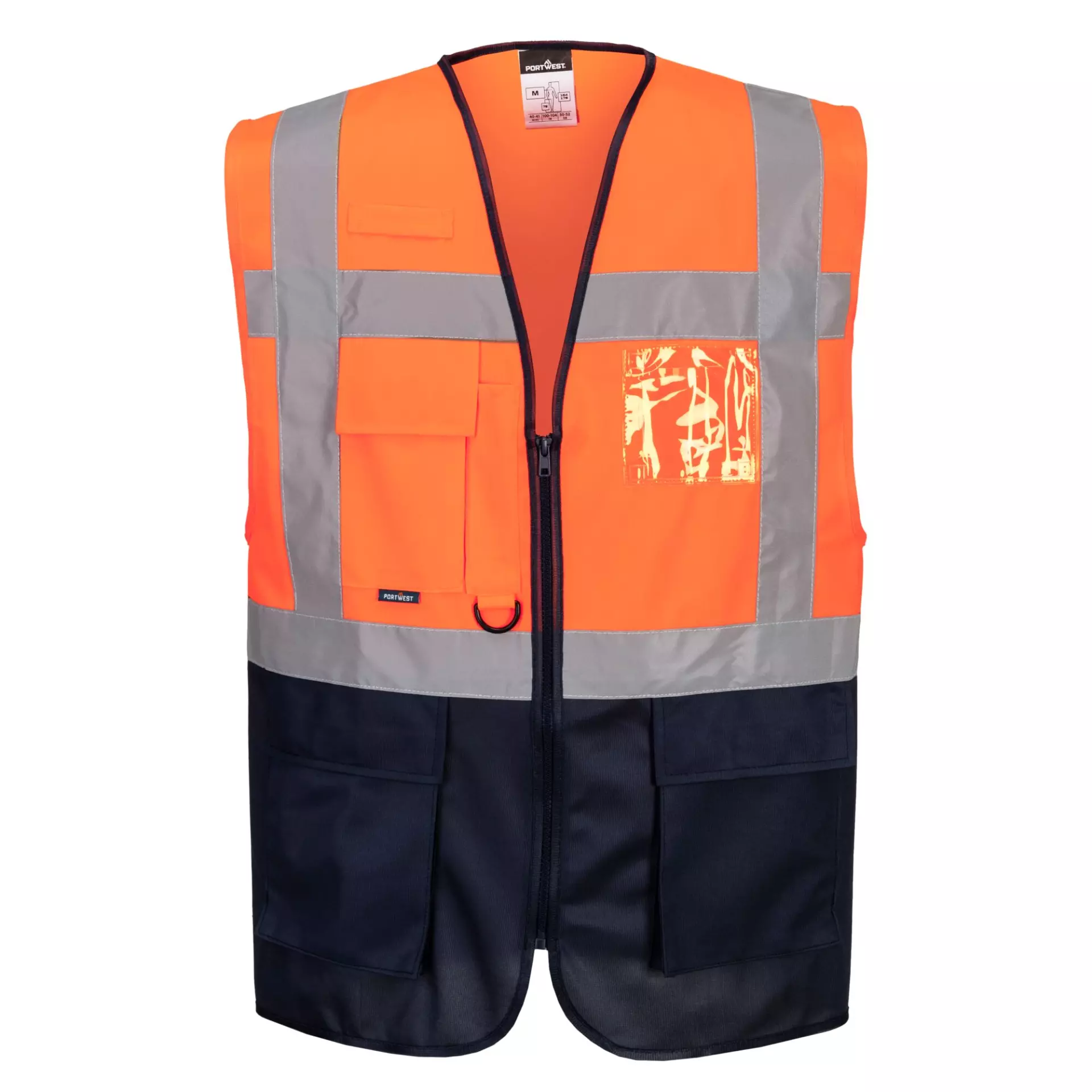 Portwest C476ONR, Warsaw Hi-Vis Contrast Executive Vest, Orange/Navy, image 3