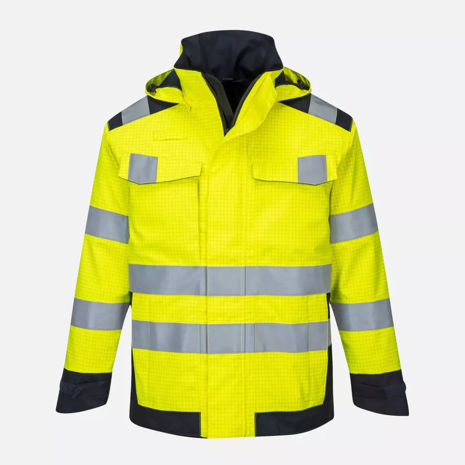 Portwest MV70YNR, Modaflame Rain Multi Norm Arc Jacket, Yellow/Navy, image 6, gallery thumbnail