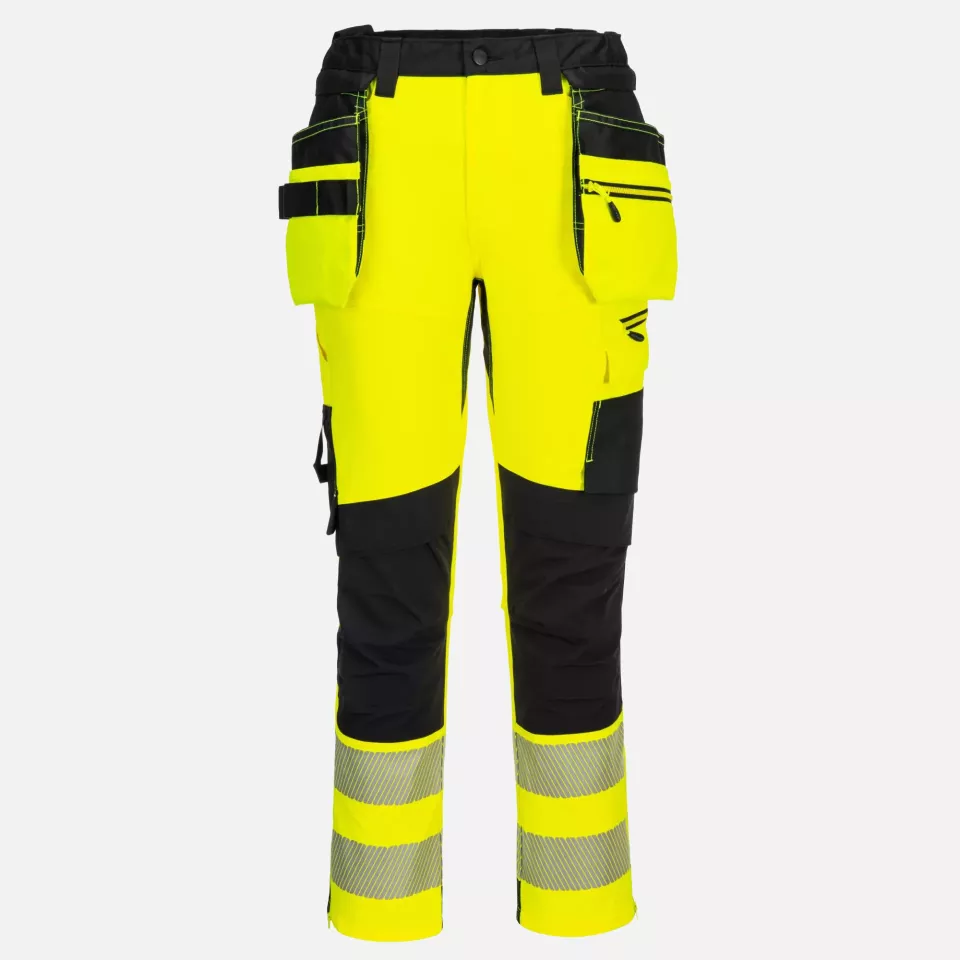 Portwest DX454YBR, DX4 Hi-Vis Detachable Holster Pocket Craft Trousers, Yellow/Black, image 1, gallery thumbnail
